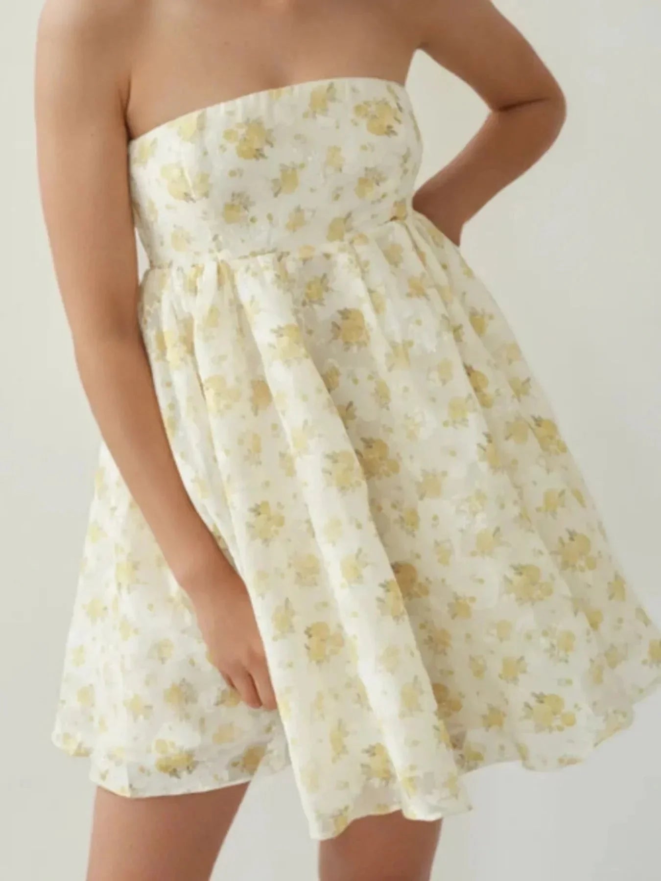 Strapless Floral Print Summer Dress - VILLA FASHION