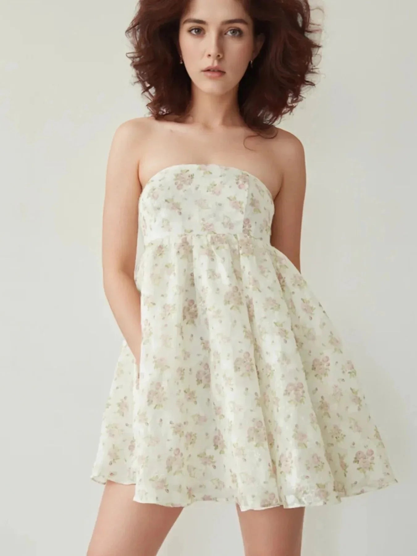 Strapless Floral Print Summer Dress - VILLA FASHION