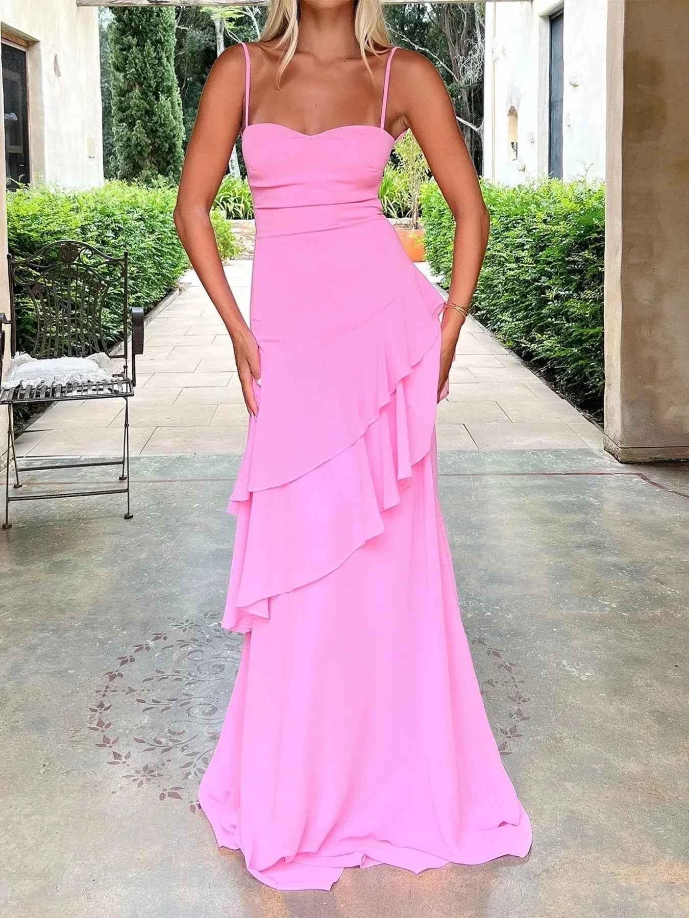 Sweetheart Neck Ruffled Maxi Cami Dress - VILLA FASHION