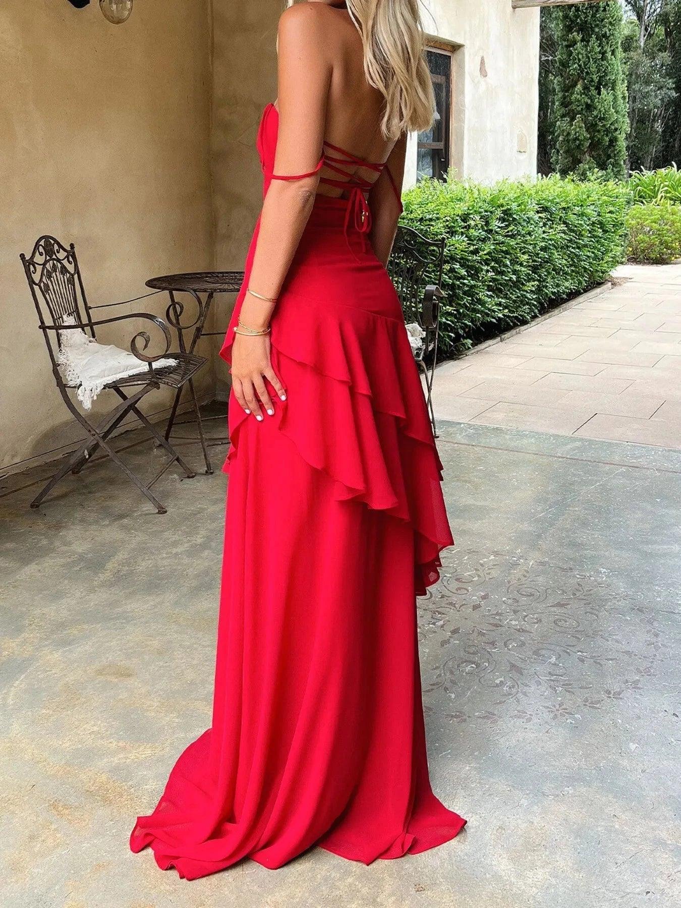 Sweetheart Neck Ruffled Maxi Cami Dress - VILLA FASHION