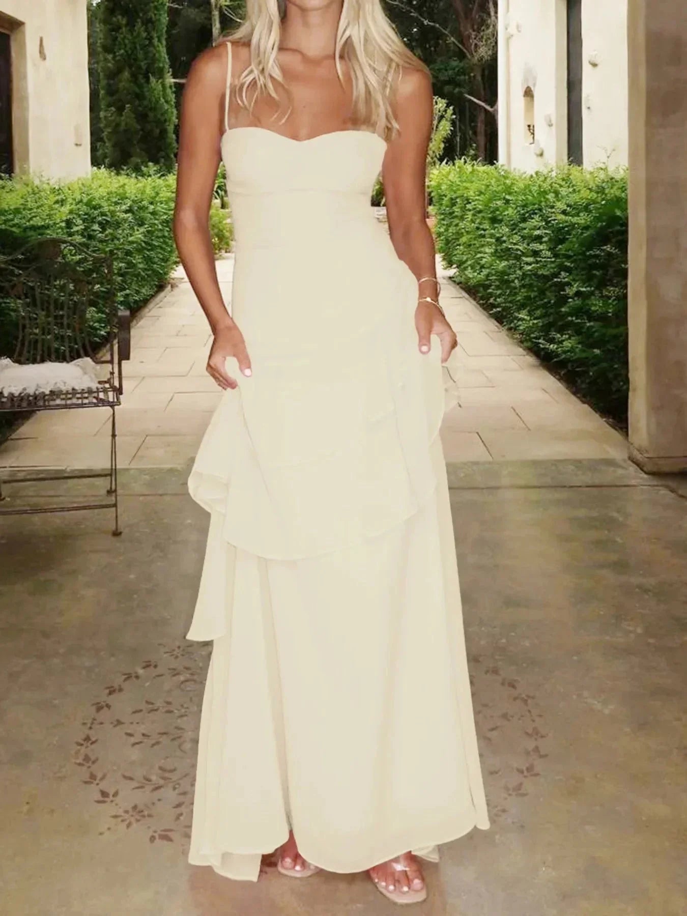 Sweetheart Neck Ruffled Maxi Cami Dress - VILLA FASHION