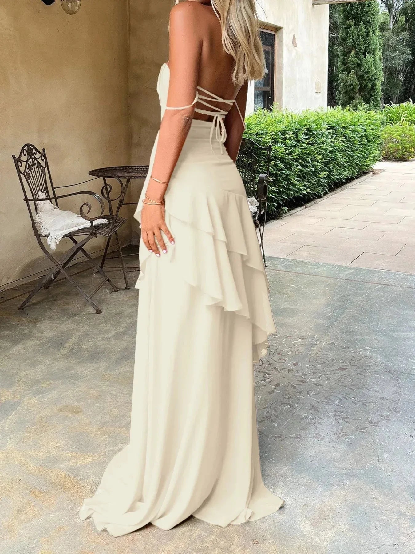 Sweetheart Neck Ruffled Maxi Cami Dress - VILLA FASHION