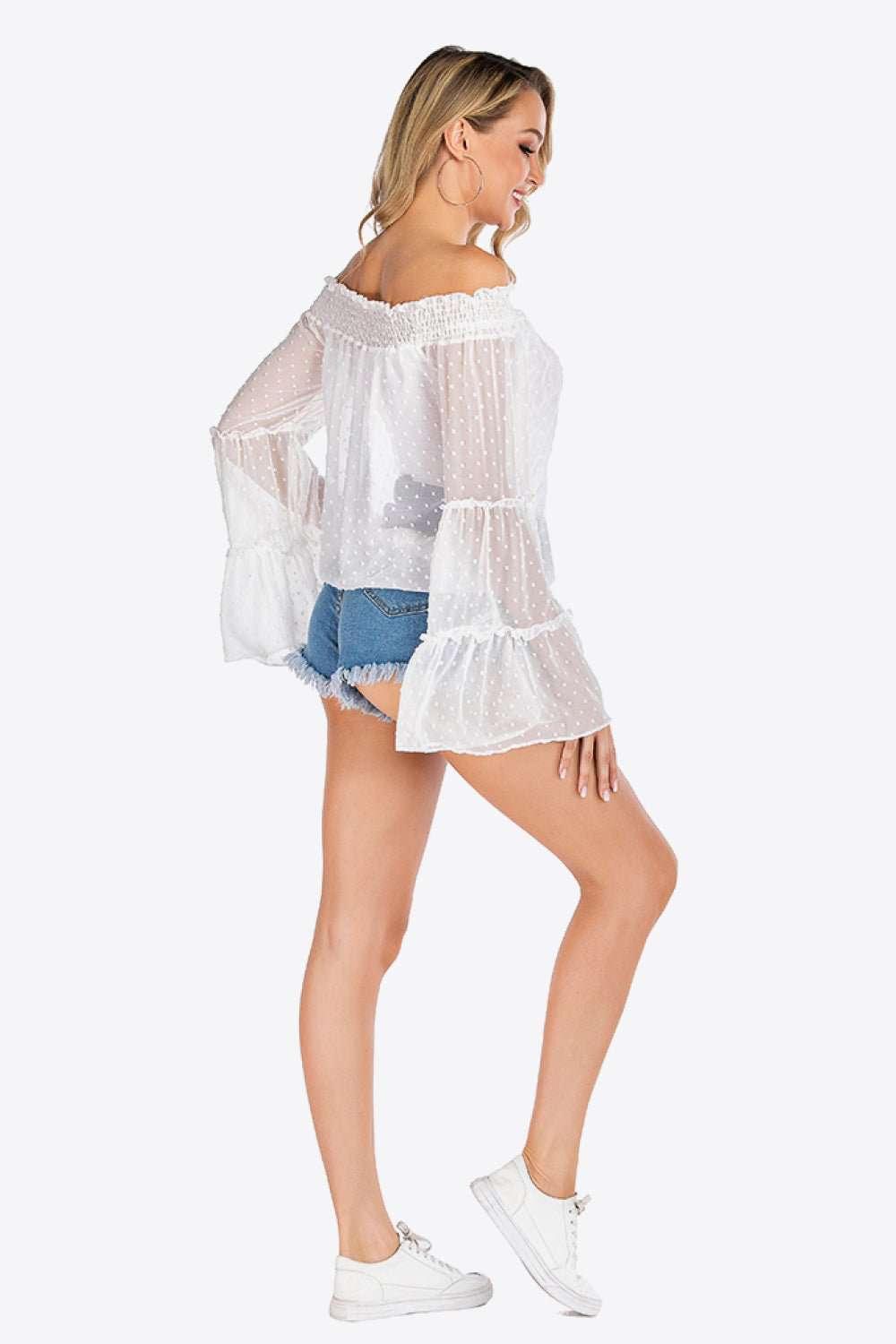 Swiss Dot Off - Shoulder Blouse - VILLA FASHION