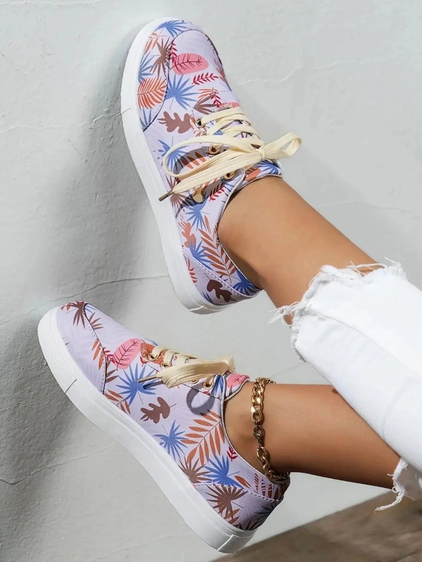 Tropical Leaf Print Canvas Sneakers - VILLA FASHION