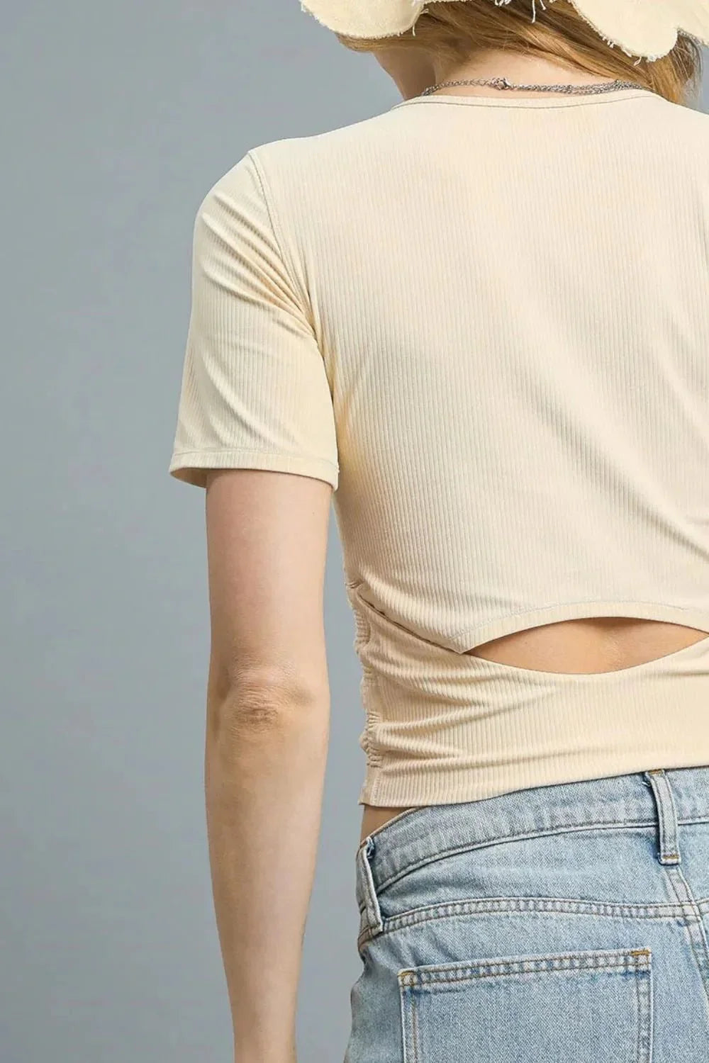 Umgee Ruched Round Neck Short Sleeve Crop T-Shirt - VILLA FASHION