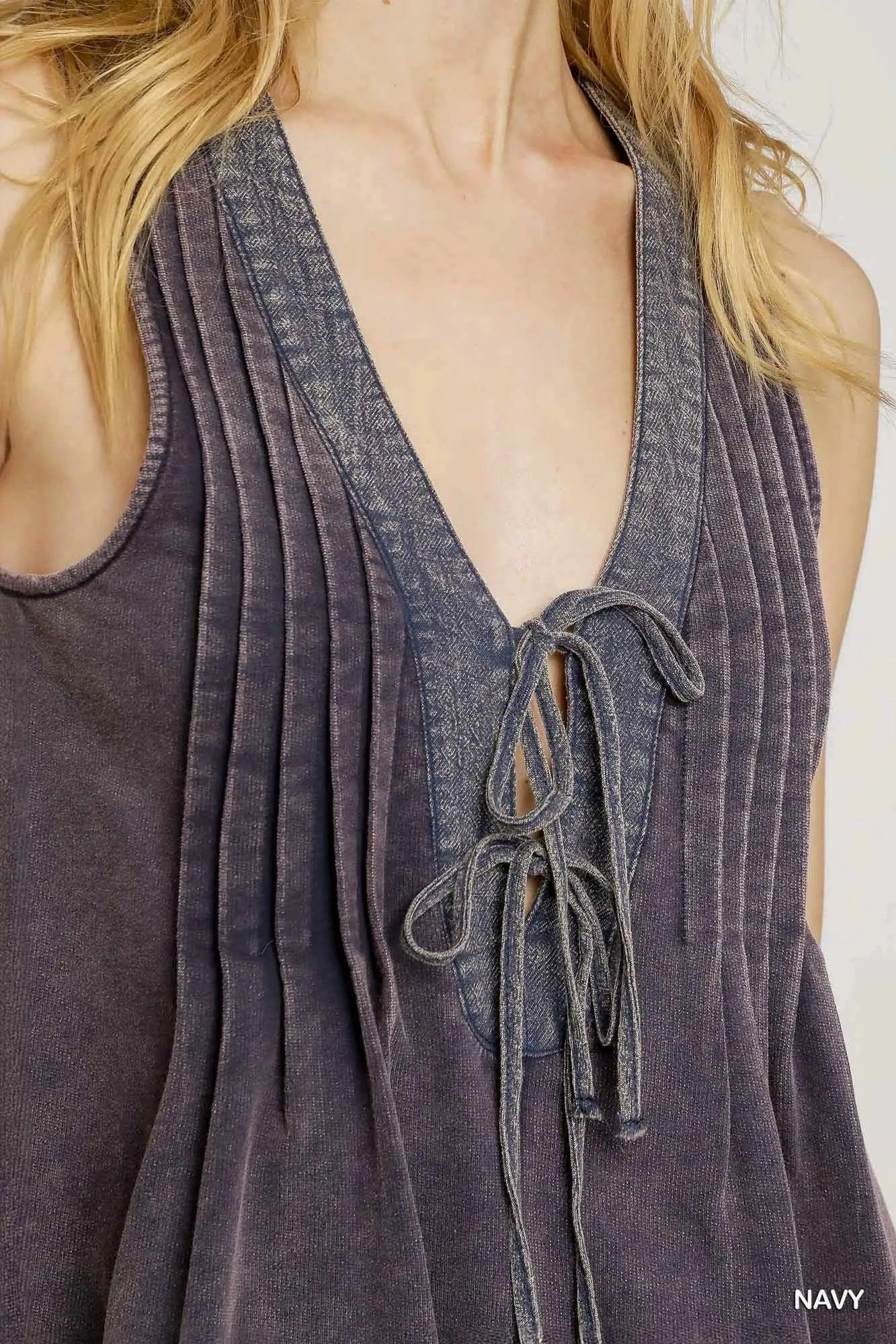 Umgee Tie Front Sleeveless Romper - VILLA FASHION