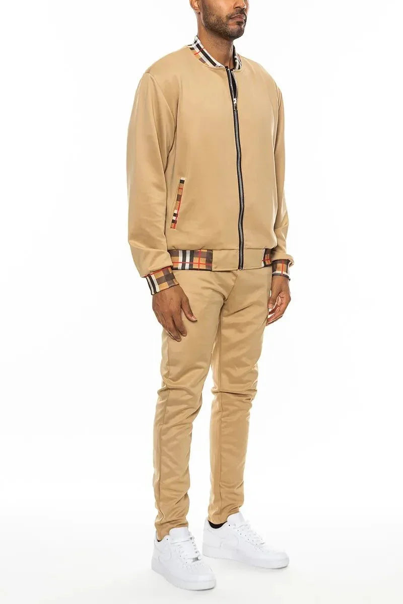 WEIV Full Size Checkered Plaid Waist Band Track Set Plus Size - VILLA FASHION