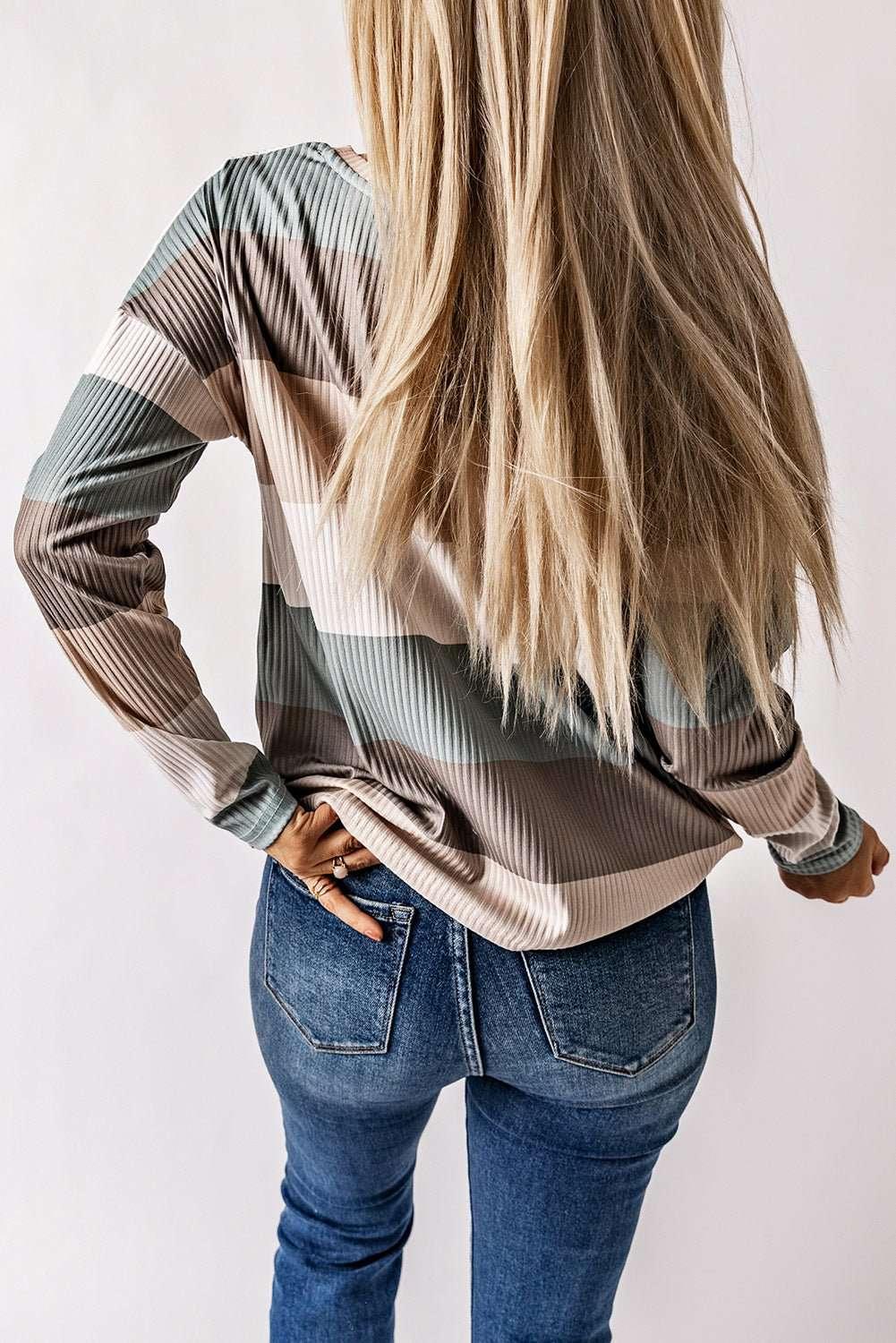 Wide Stripe Top with Pocket - VILLA FASHION