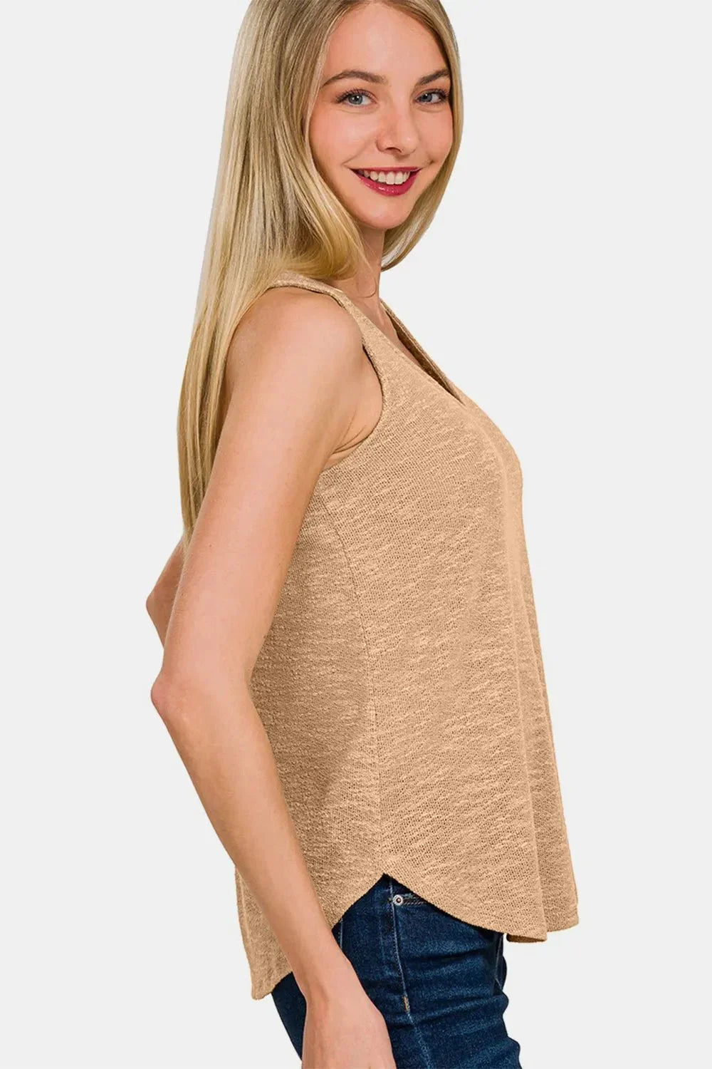 Zenana V - Neck Curved Hem Tank - VILLA FASHION