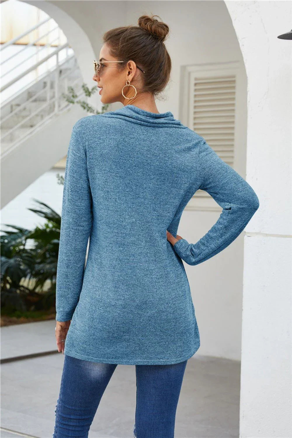 Zip Detail Long Sleeve Top - VILLA FASHION
