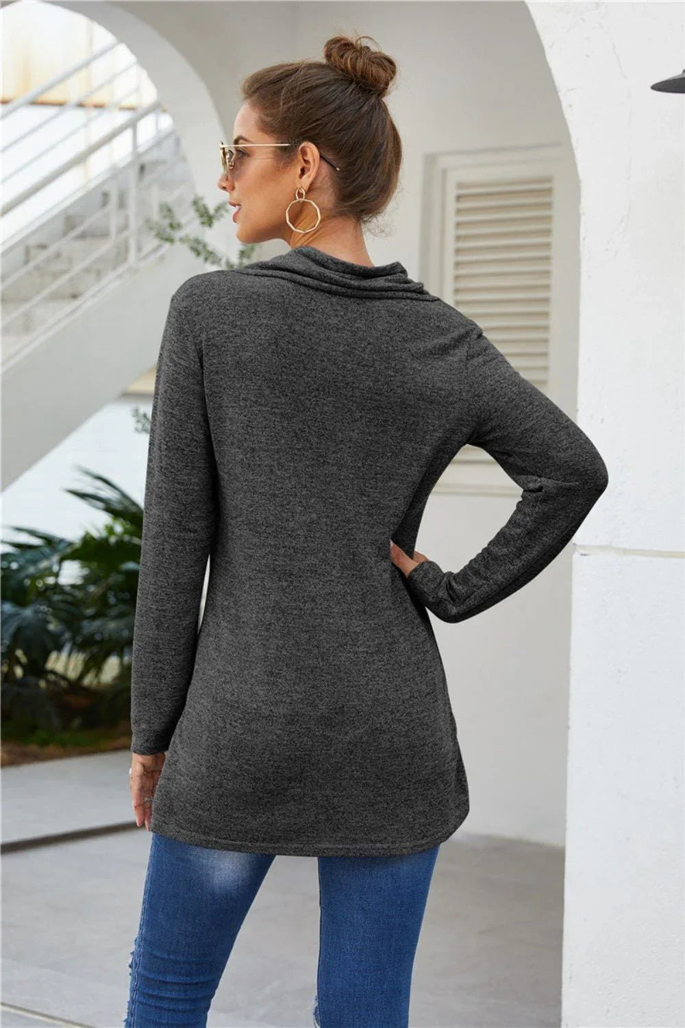 Zip Detail Long Sleeve Top - VILLA FASHION
