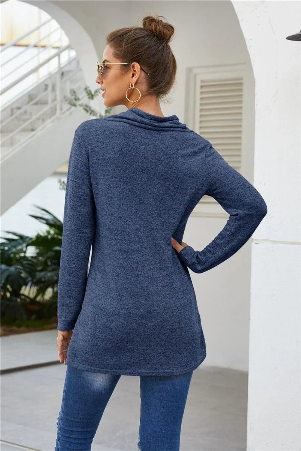 Zip Detail Long Sleeve Top - VILLA FASHION