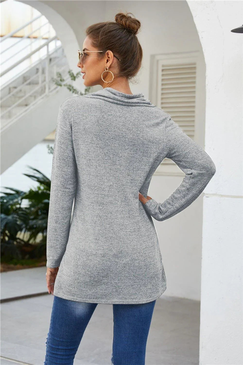 Zip Detail Long Sleeve Top - VILLA FASHION