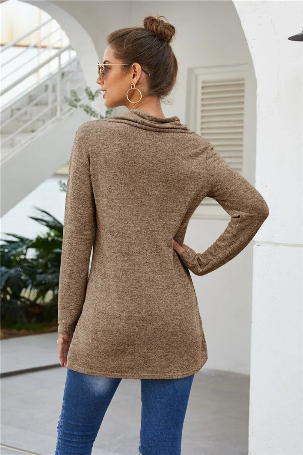 Zip Detail Long Sleeve Top - VILLA FASHION