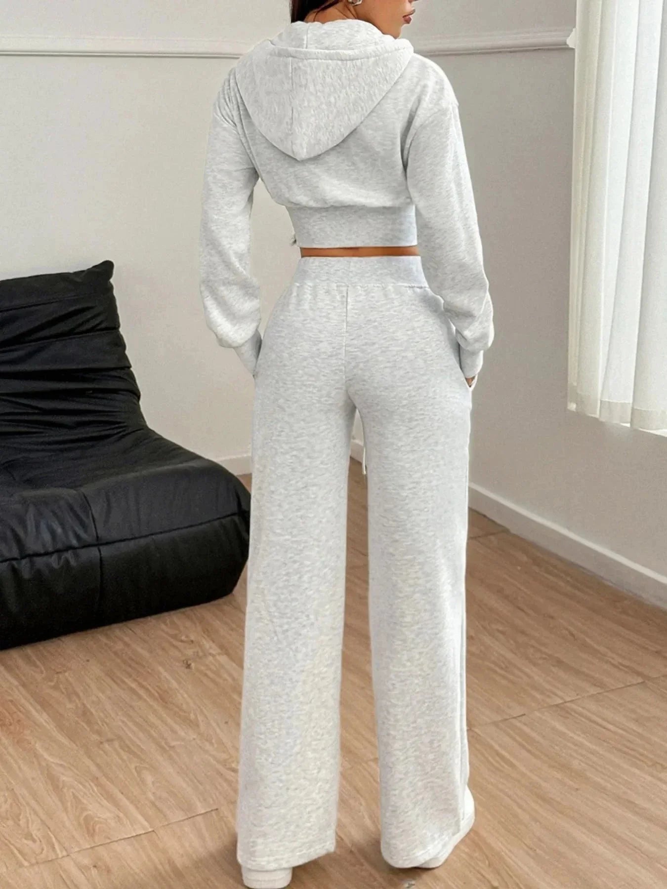 Zip Up Long Sleeve Top and Pants Set - VILLA FASHION
