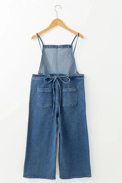 Adjustable Tie Straps Wide Leg Denim Overalls - VILLA FASHION