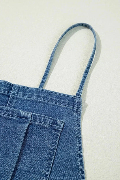 Adjustable Tie Straps Wide Leg Denim Overalls - VILLA FASHION