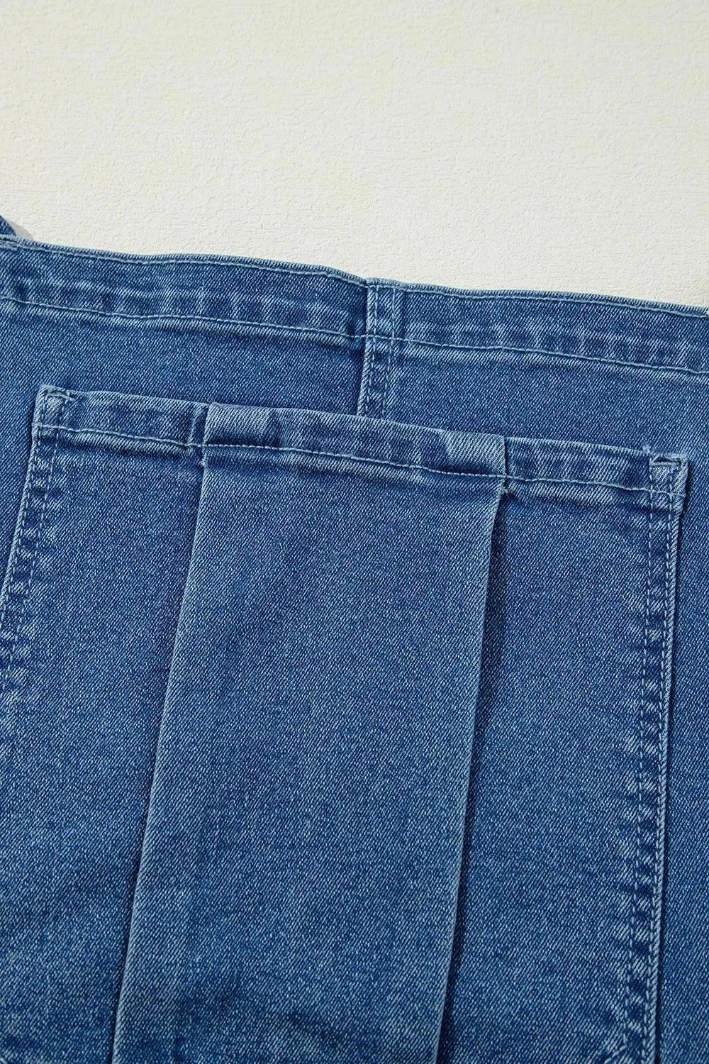 Adjustable Tie Straps Wide Leg Denim Overalls - VILLA FASHION