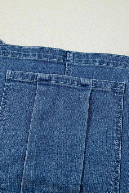 Adjustable Tie Straps Wide Leg Denim Overalls - VILLA FASHION