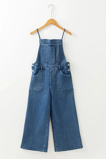 Adjustable Tie Straps Wide Leg Denim Overalls - VILLA FASHION