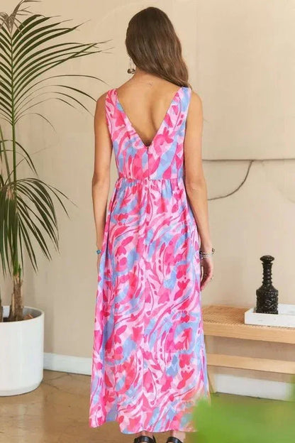 ADORA Abstract Floral V - Neck Maxi Dress - VILLA FASHION