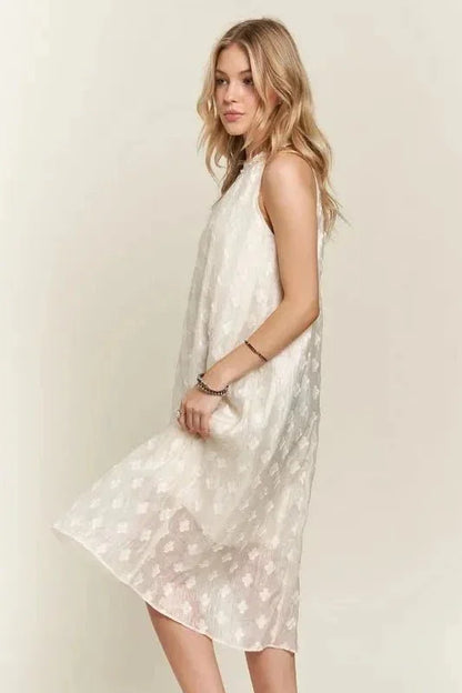 ADORA Applique Pearl Detail Grecian Neck Midi Dress - VILLA FASHION