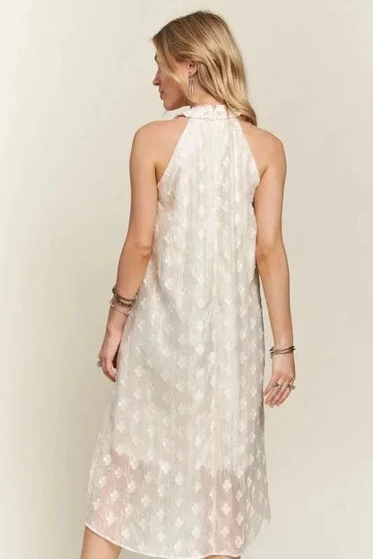 ADORA Applique Pearl Detail Grecian Neck Midi Dress - VILLA FASHION