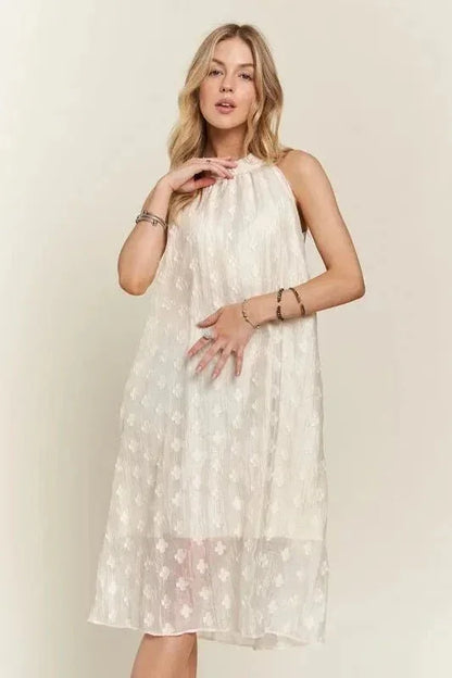 ADORA Applique Pearl Detail Grecian Neck Midi Dress - VILLA FASHION