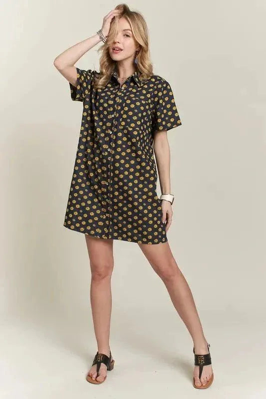 ADORA Floral Button - Up Mini Denim Dress - VILLA FASHION