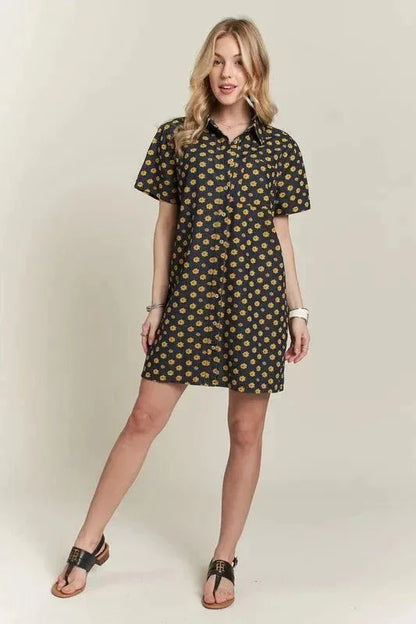 ADORA Floral Button - Up Mini Denim Dress - VILLA FASHION