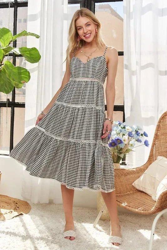 ADORA Gingham Detail Washed Dress - VILLA FASHION
