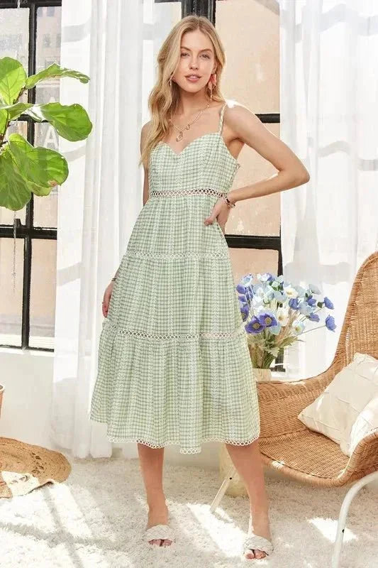 ADORA Gingham Detail Washed Dress - VILLA FASHION