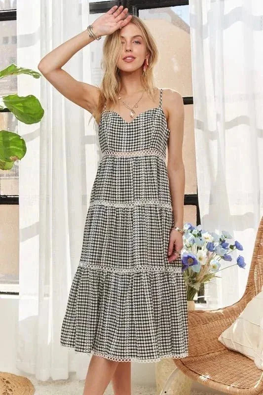 ADORA Gingham Detail Washed Dress - VILLA FASHION