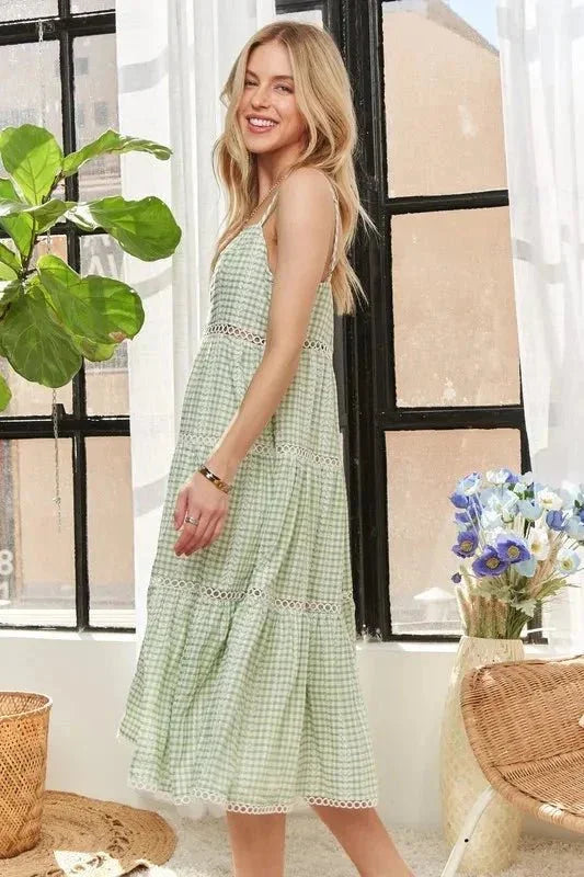 ADORA Gingham Detail Washed Dress - VILLA FASHION