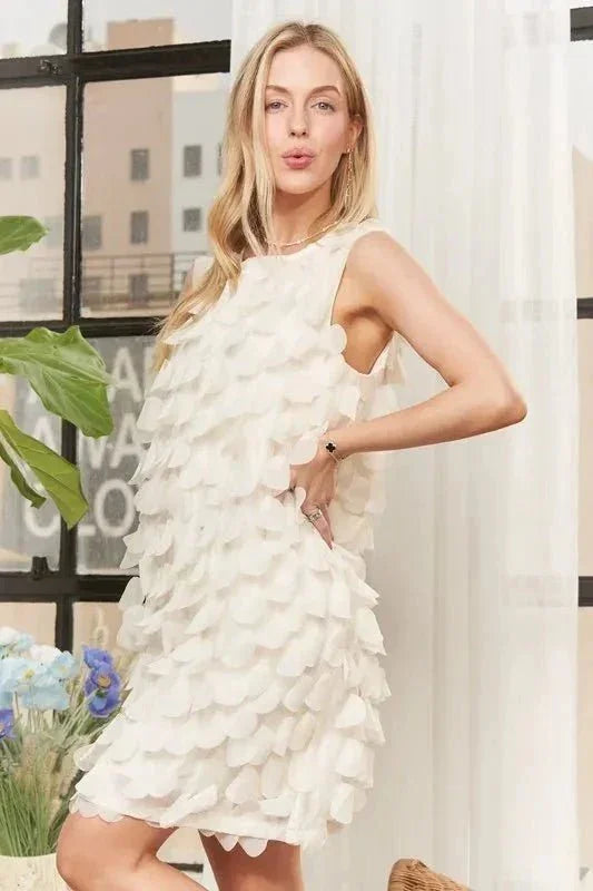 ADORA Sleeveless Shift 3D Petal Dress - VILLA FASHION