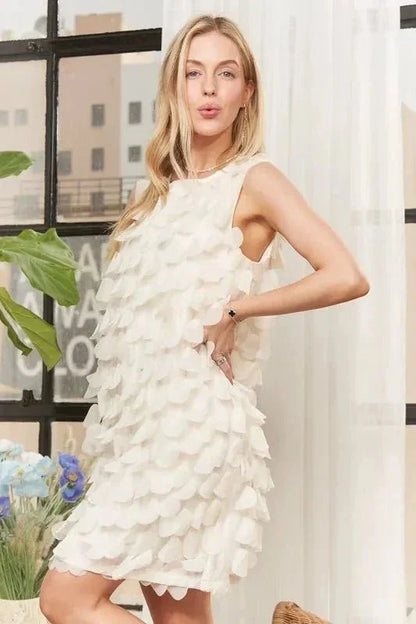 ADORA Sleeveless Shift 3D Petal Dress - VILLA FASHION