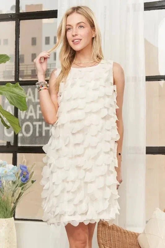 ADORA Sleeveless Shift 3D Petal Dress - VILLA FASHION