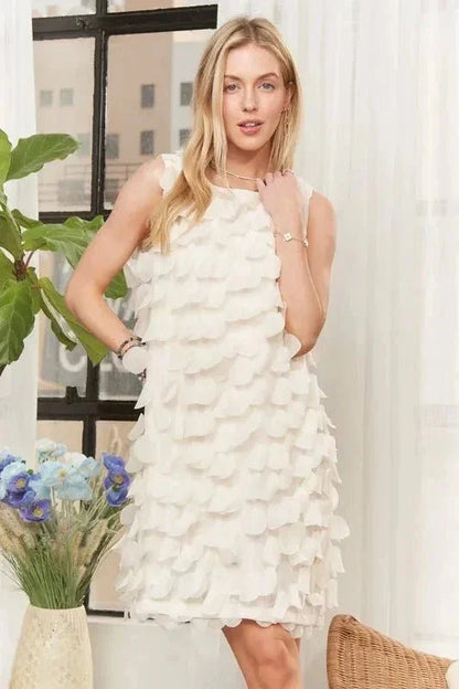 ADORA Sleeveless Shift 3D Petal Dress - VILLA FASHION