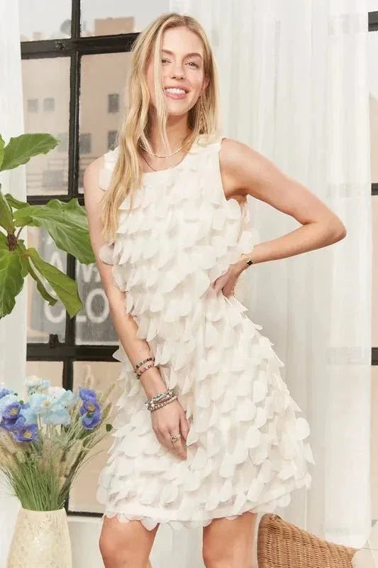 ADORA Sleeveless Shift 3D Petal Dress - VILLA FASHION