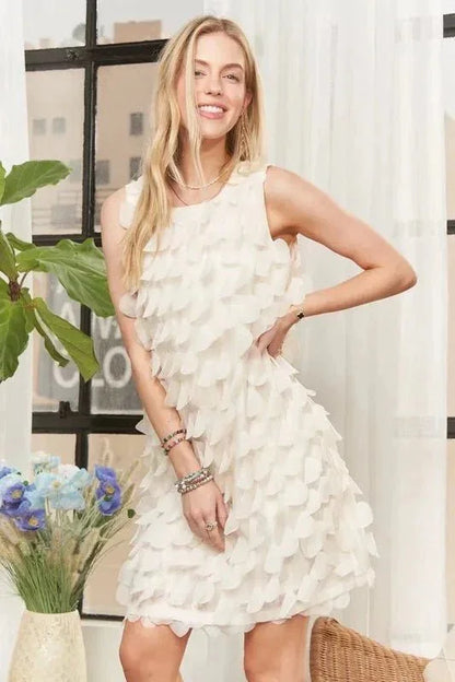 ADORA Sleeveless Shift 3D Petal Dress - VILLA FASHION