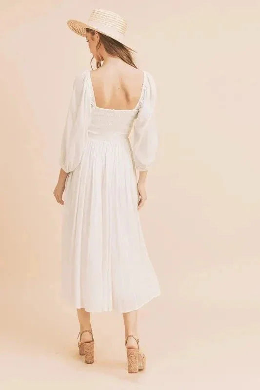 Aemi + Co Ruffled Smocked Square Neck Balloon Sleeve Dress - VILLA FASHION