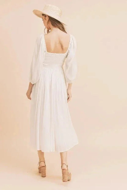 Aemi + Co Ruffled Smocked Square Neck Balloon Sleeve Dress - VILLA FASHION