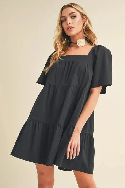 Aemi + Co Square Neck Half Sleeve Tiered Dress - VILLA FASHION