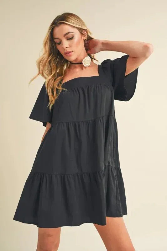 Aemi + Co Square Neck Half Sleeve Tiered Dress - VILLA FASHION