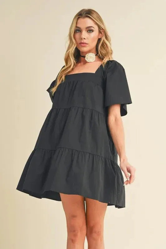 Aemi + Co Square Neck Half Sleeve Tiered Dress - VILLA FASHION