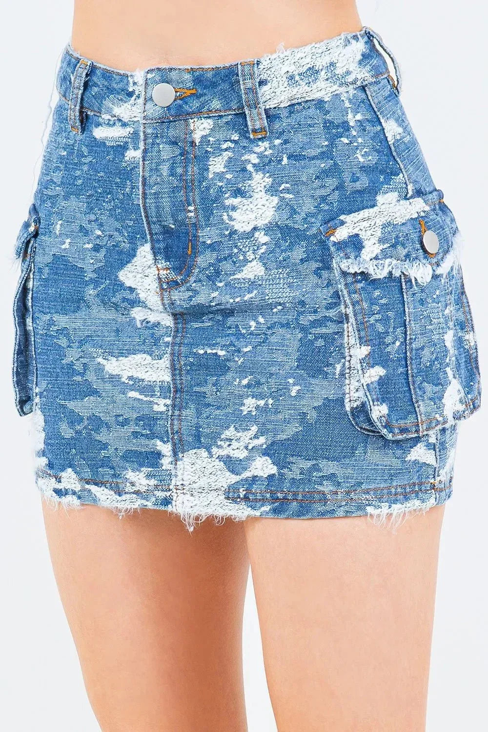 American Bazi Jacquard Trim Cargo Mini Denim Skirt - VILLA FASHION