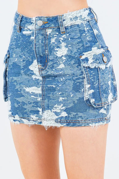 American Bazi Jacquard Trim Cargo Mini Denim Skirt - VILLA FASHION