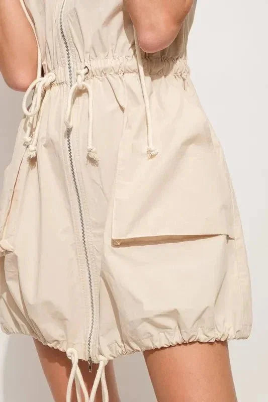 And The Why Short Sleeve String Details Hooded Mini Dress - VILLA FASHION