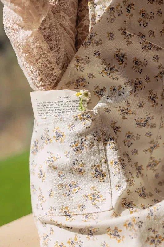 Annie Wear Stretch Ditsy Print Denim Overall Mini Dress - VILLA FASHION