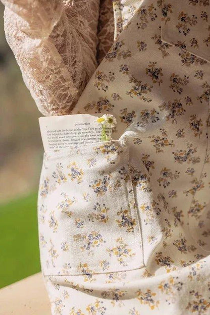 Annie Wear Stretch Ditsy Print Denim Overall Mini Dress - VILLA FASHION